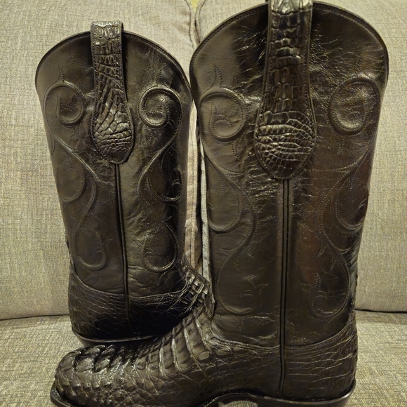 Tony Lama Exotic Hornback Caiman Western Boots Square Toe SG1049 Men's Size 10 D - Picture 6 of 9